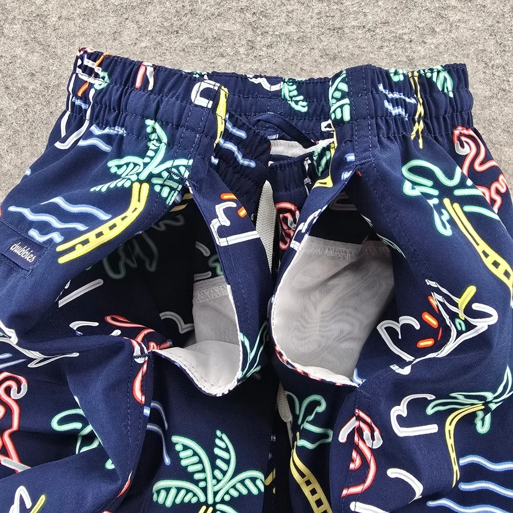 Chubbies Mens Swim Trunks XXL Navy Blue Neon Flamingo Palm Tree 5.5 Inseam Mesh
